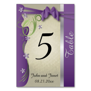 Vintage Classy Curvy Design   Plum Purple & Green Table Number