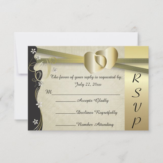 Vintage Classy Gold Heart Wedding - RSVP Card (Front)