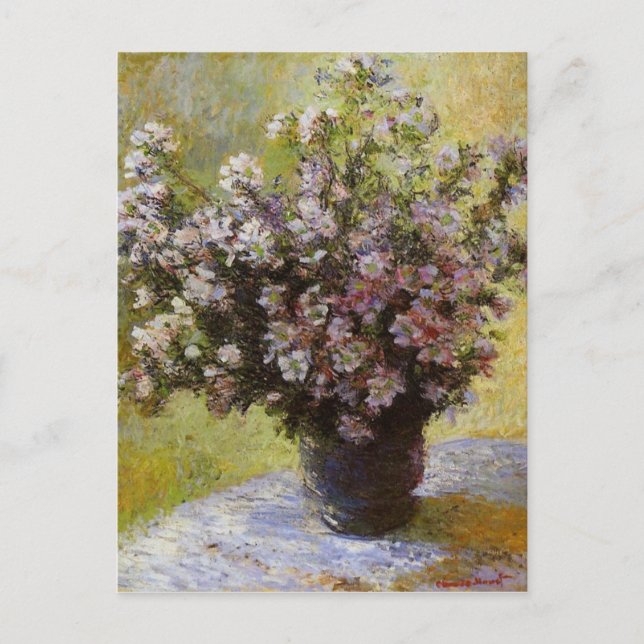 Vintage Claude Monet Bouquet of Mallows Postcard (Front)