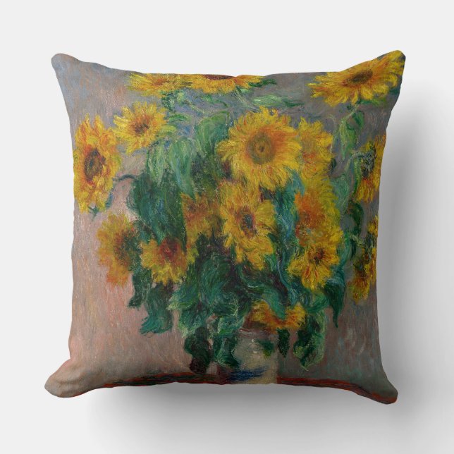 Vintage Claude Monet Bouquet of Sunflowers Cushion (Front)