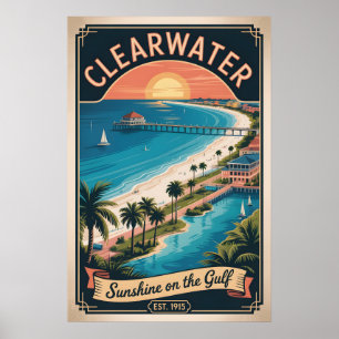 Vintage Clearwater Florida Retro Travel Poster