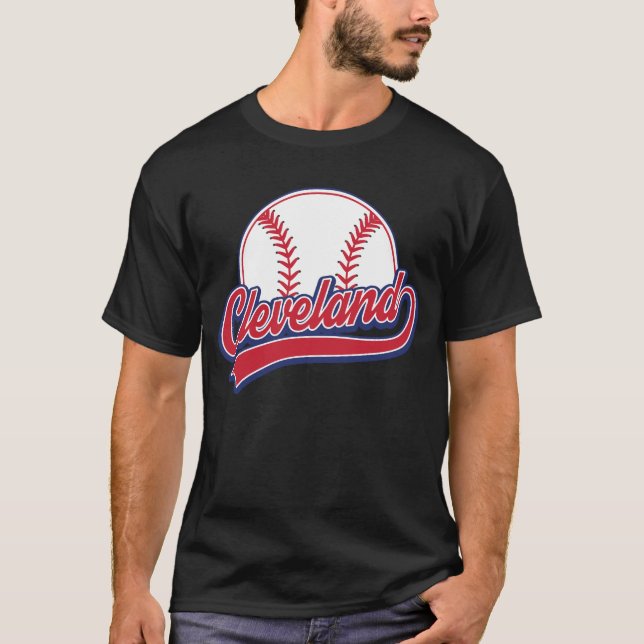 Vintage Cleveland Cityscape Baseball T-Shirt (Front)