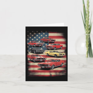 Vintage Clic Muscle Car Retro American Flag Patrio Card