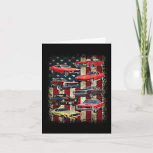 Vintage Clic Muscle Car Retro American Flag Patrio Card