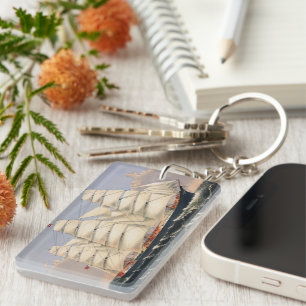 Vintage Clipper Ship Three Brothers Nautical Art Key Ring