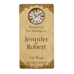 Vintage Clock on Paper 1st Anniversary Wine Label