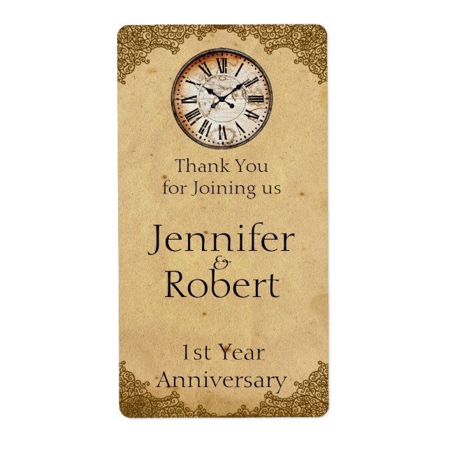 Vintage Clock on Paper 1st Anniversary Wine Label (Front)