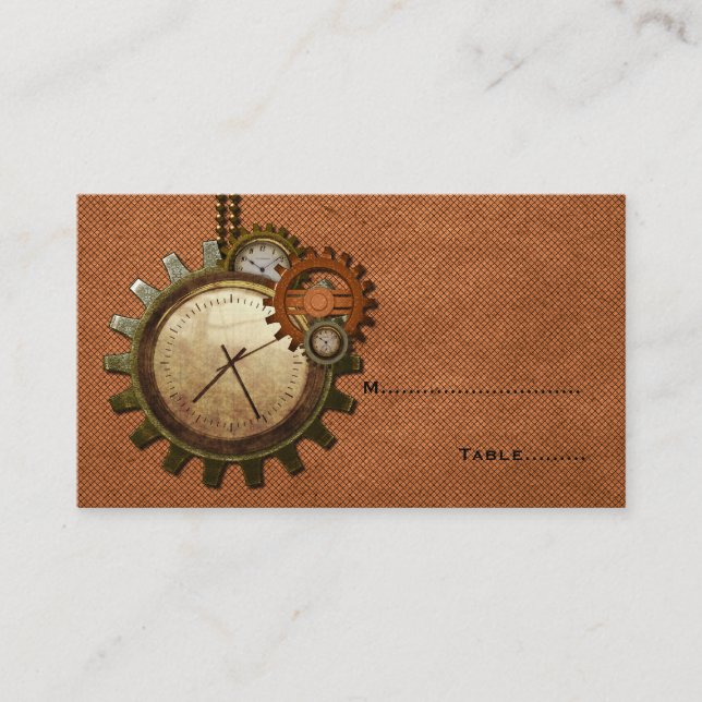 Vintage Clock Place Card, Copper Card (Front)