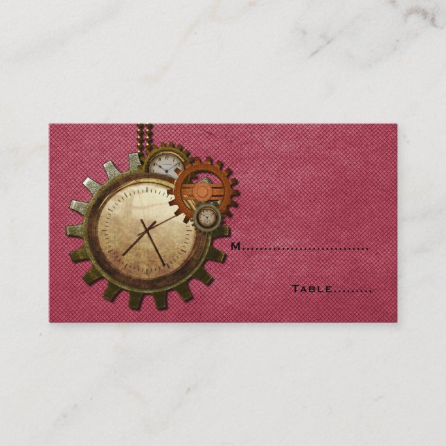 Vintage Clock Place Card, Pink Card (Front)