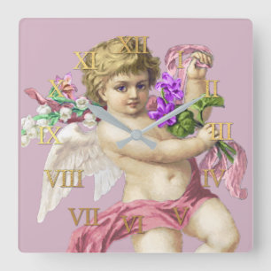 Vintage Clock Roman Numerals Cherub Pink