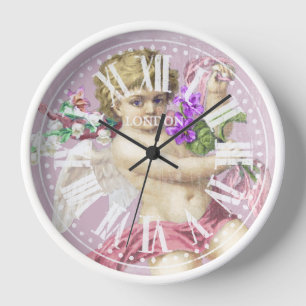 Vintage Clock Roman Numerals Cherub Pink