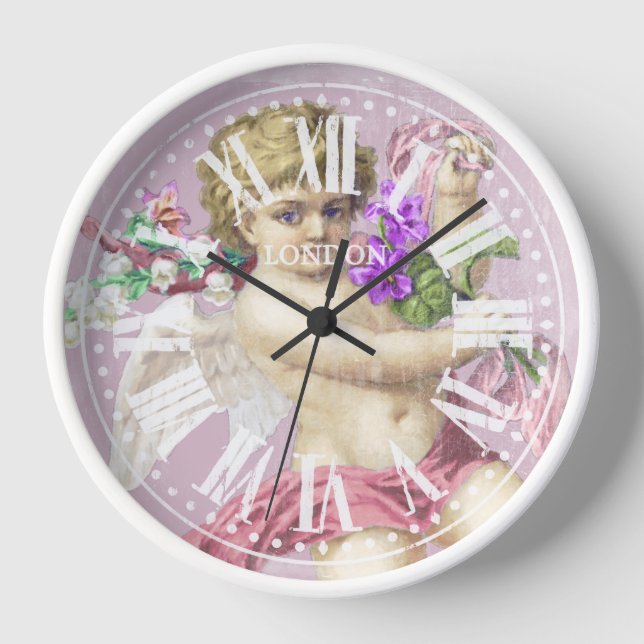 Vintage Clock Roman Numerals Cherub Pink (Front)