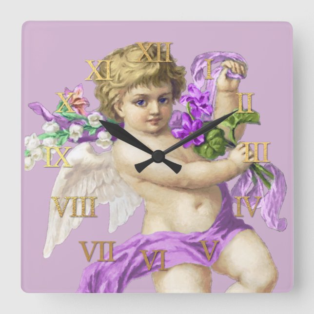 Vintage Clock Roman Numerals Cherub Purple (Front)
