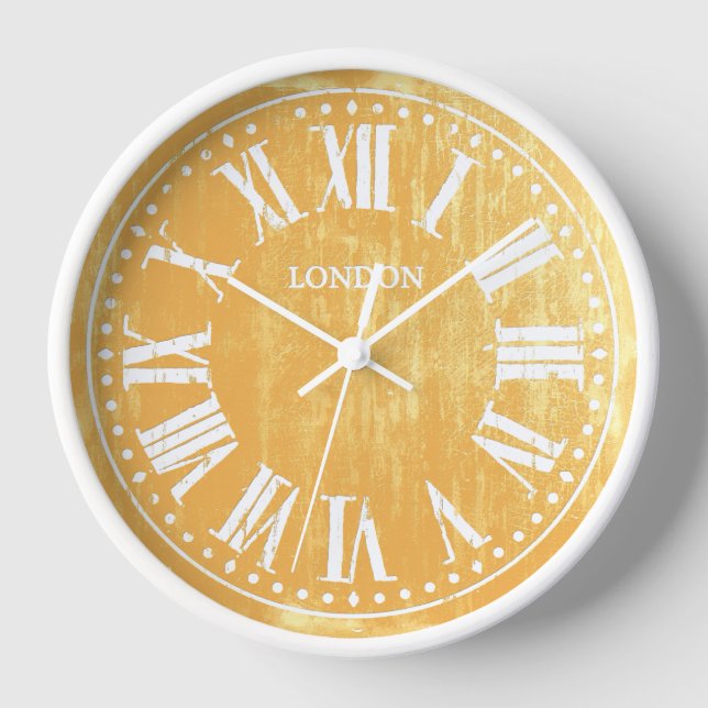 Vintage Clock Roman Numerals Gold White (Front)