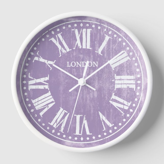 Vintage Clock Roman Numerals Lavender White (Front)
