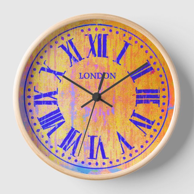 Vintage Clock Roman Numerals Orange Blue (Front)
