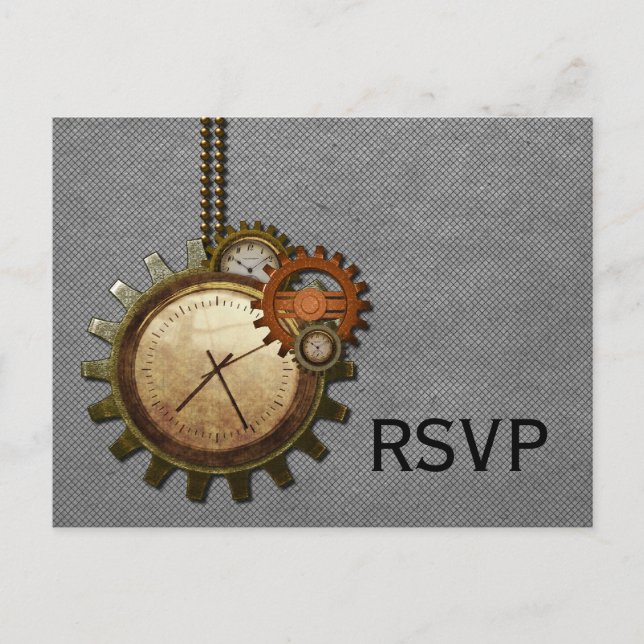 Vintage Clock RSVP Postcard, Grey Invitation Postcard (Front)