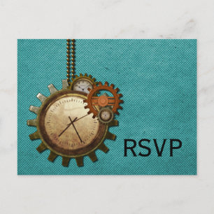Vintage Clock RSVP Postcard, Turquoise Invitation Postcard