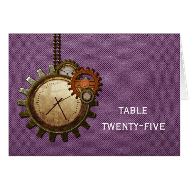 Vintage Clock Table Number Card, Purple (Front Horizontal)