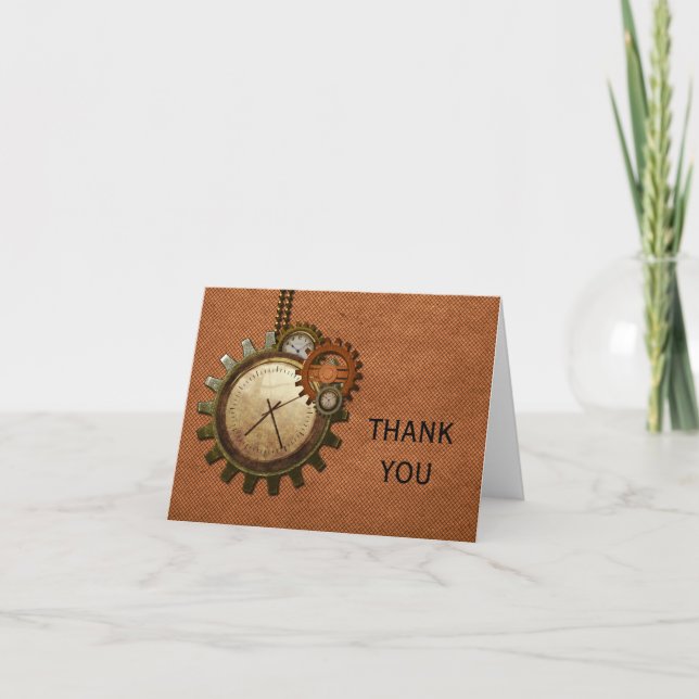 Vintage Clock Thank You Card, Copper Card (Front)