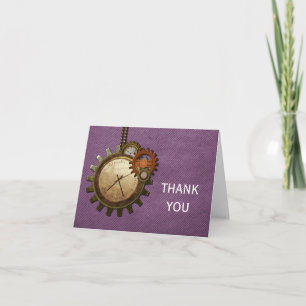 Vintage Clock Thank You Card, Purple Card