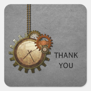 Vintage Clock Thank You Stickers, Grey Square Sticker