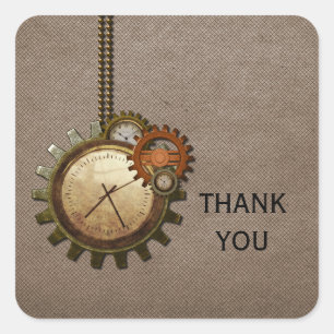 Vintage Clock Thank You Stickers, Mocha Square Sticker