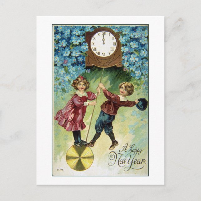 Vintage Clock Turns Midnight Postcard (Front)