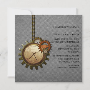 Vintage Clock Wedding Invitation, Grey Invitation