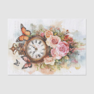 Vintage Clock with Handwriting For Decoupage Tissue Paper