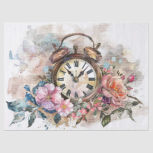 Vintage Clock with Roses and Calligraphy Decoupage Tissue Paper