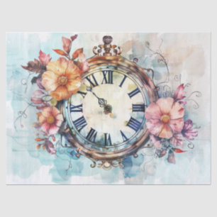 Vintage Clock with Roses and Handwriting Decoupage Tissue Paper