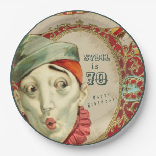 Vintage Clown Expressions Birthday Paper Plate