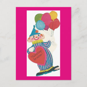 Vintage Clown Valentine Holiday Postcard