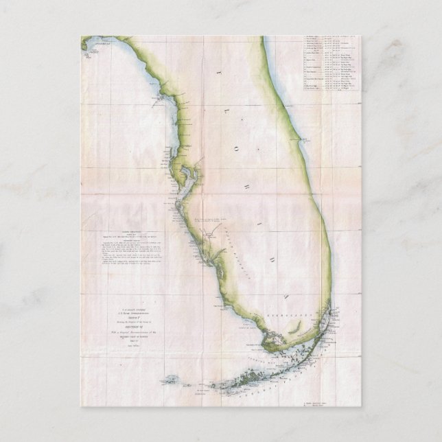 Vintage Coast of Florida Survey Map Postcard (Front)