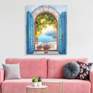 vintage Coast Romantic Scenery Balcony and Lemon w Canvas Print