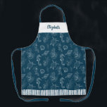 Vintage Coastal Beach Navy Blue  Apron<br><div class="desc">A classy navy blue and white coastal beach apron with sea turtles,  seahorses and seashells. A fun beachy theme. Designed for you by Blackberry Boulevard.</div>