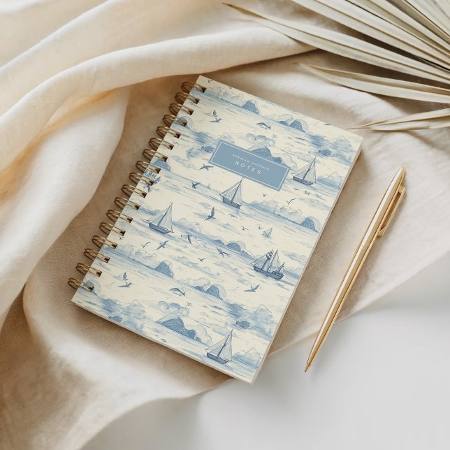 Vintage Coastal Blue & Ivory Nautical Toile  Notebook (Creator Uploaded)