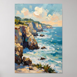 Vintage Coastal Cliffs Seascape Art Poster