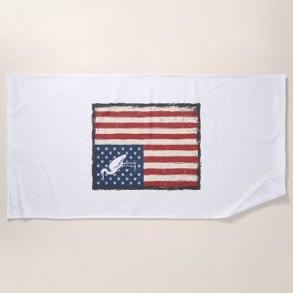Vintage Coastal Flag Bird Patriotic Shirt Design_1 Beach Towel