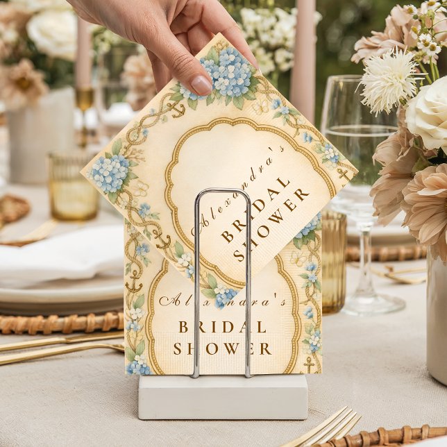Vintage Coastal Hydrangea Bridal Shower Napkin (Creator Uploaded)