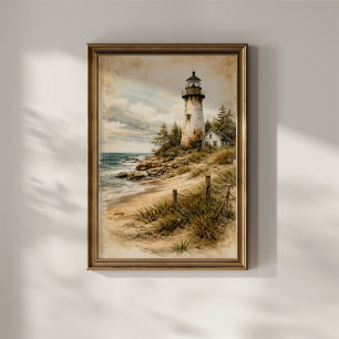 Vintage Coastal Lighthouse Poster