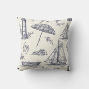 Vintage Coastal Nautical Throw Pillow