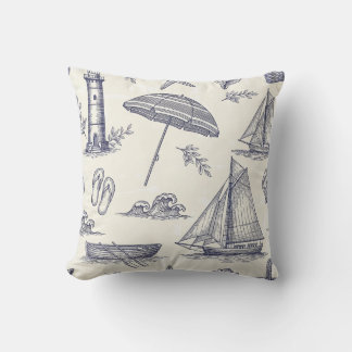 Vintage Coastal Nautical Throw Pillow