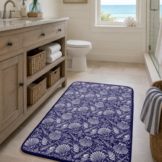 Vintage Coastal Ocean Beach Seashells Pattern Bath Mat (Creator Uploaded)
