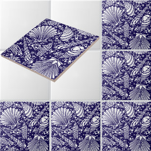 Vintage Coastal Ocean Beach Seashells Pattern Tile