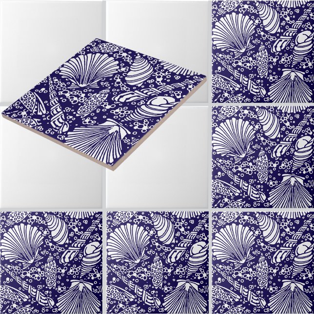Vintage Coastal Ocean Beach Seashells Pattern Tile (Creator Uploaded)