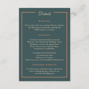 Vintage Coastal Ocean Teal Orange Wedding Details Enclosure Card