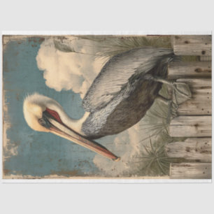 Vintage Coastal Pelican Decoupage Tissue Paper