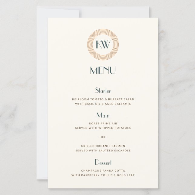 Vintage Coastal Retro Sunset Deco Wedding Menu (Front)